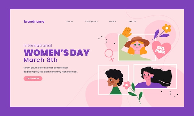 Плоский шаблон целевой страницы для празднования женского дня