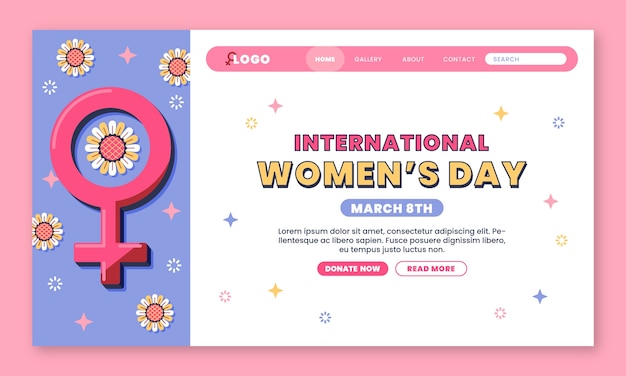 Flat landing page template for women's day celebration