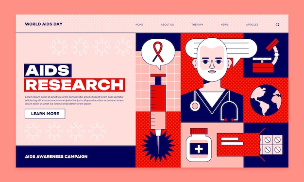 Flat landing page template for world aids day awareness