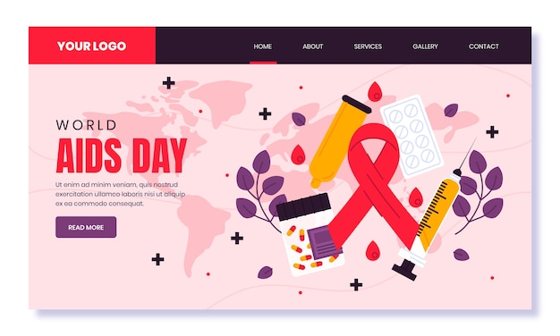 Плоский шаблон целевой страницы для осведомленности о Всемирном дне борьбы со СПИДом