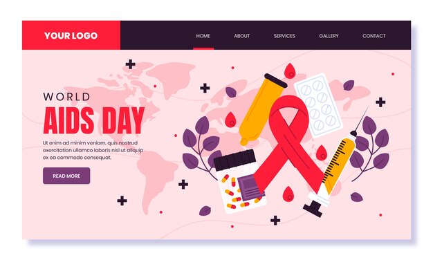 세계 에이즈의 날 인식을 위한 플랫 랜딩 페이지 템플릿