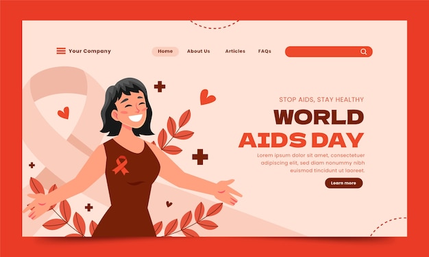 Flat landing page template for world aids day awareness