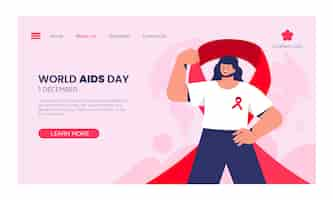 Free vector flat landing page template for world aids day awareness