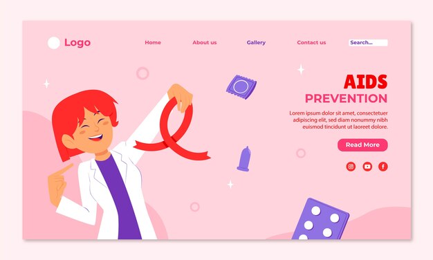 Free vector flat landing page template for world aids day