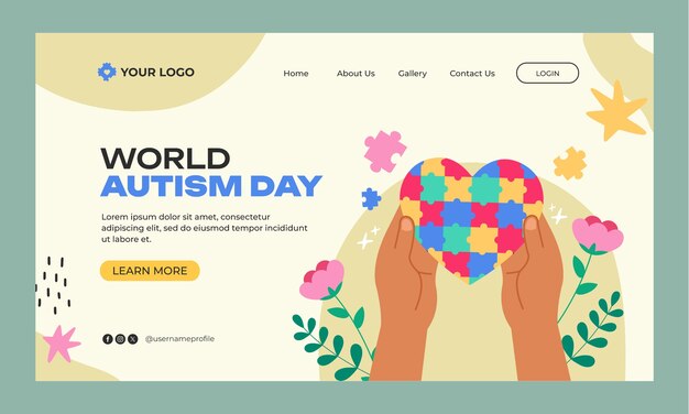 세계 자폐증 인식 날을 위한 평평한 랜딩 페이지 템플릿