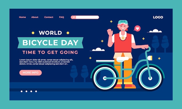 Плоский шаблон целевой страницы для празднования всемирного дня велосипеда