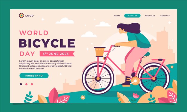 Flat landing page template for world bicycle day celebration