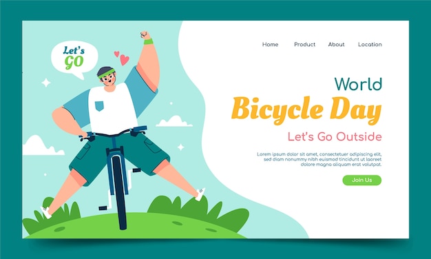 Free vector flat landing page template for world bicycle day celebration