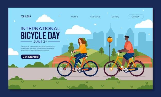 Flat landing page template for world bicycle day celebration