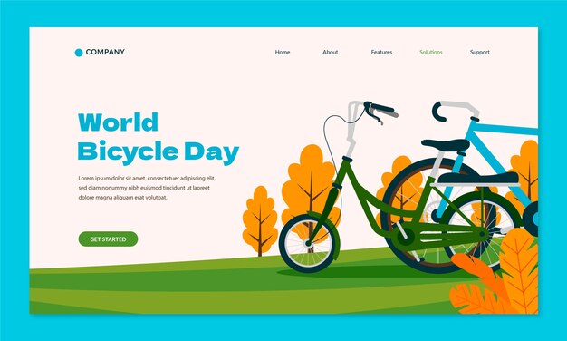 세계 자전거의 날 축하를 위한 플랫 랜딩 페이지 템플릿