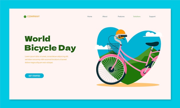 Flat landing page template for world bicycle day celebration