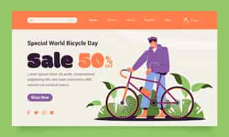 Free vector flat landing page template for world bicycle day celebration