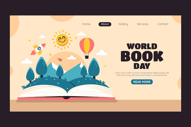 Free vector flat landing page template for world book day celebration