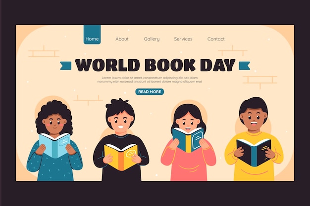 Flat landing page template for world book day celebration