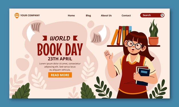 Шаблон плоской целевой страницы для празднования всемирного дня книги