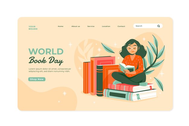 Flat landing page template for world book day celebration