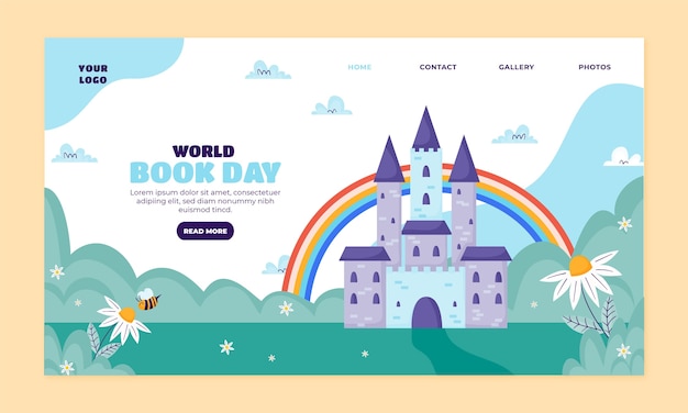 Flat landing page template for world book day celebration