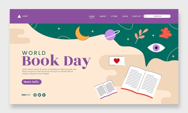 Free vector flat landing page template for world book day celebration