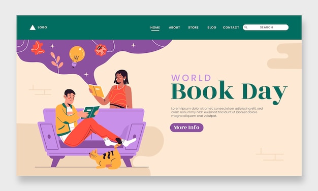 Шаблон плоской целевой страницы для празднования всемирного дня книги