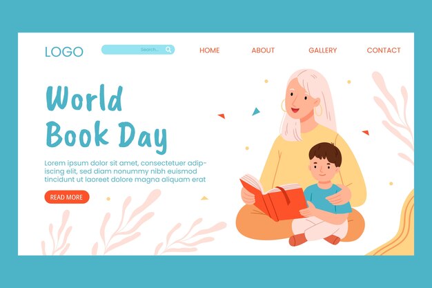 세계 책의 날 축하를 위한 플랫 랜딩 페이지 템플릿