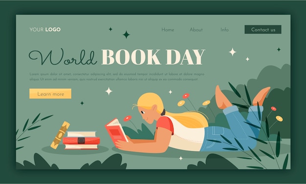 Free vector flat landing page template for world book day celebration