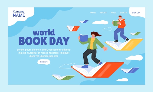 Modello di pagina di destinazione piatta per la celebrazione della giornata mondiale del libro