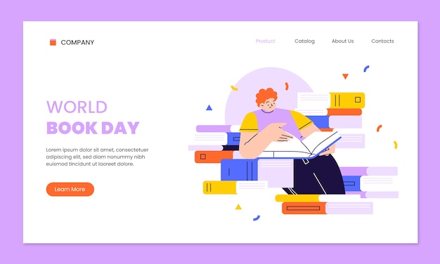 Free vector flat landing page template for world book day celebration