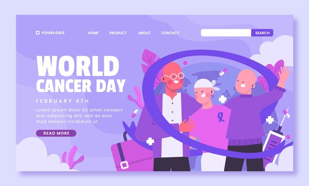 Free vector flat landing page template for world cancer day awareness