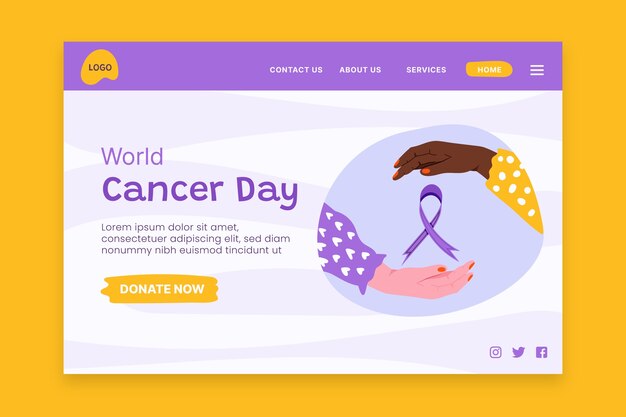 Flat landing page template for world cancer day awareness