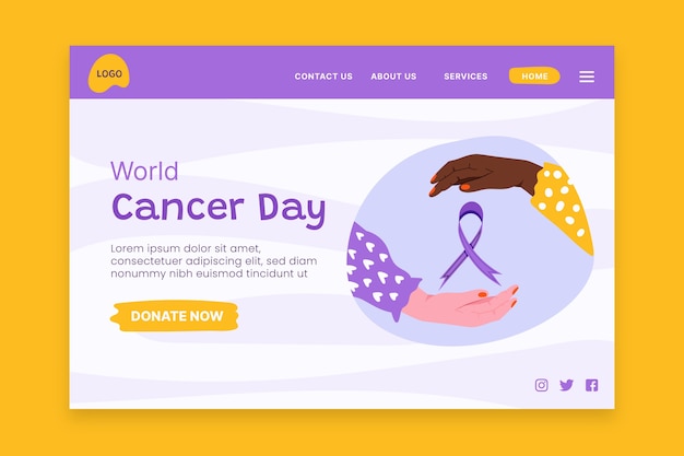 Flat landing page template for world cancer day awareness