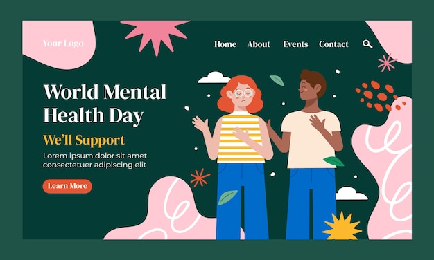 Free vector flat landing page template for world mental health day