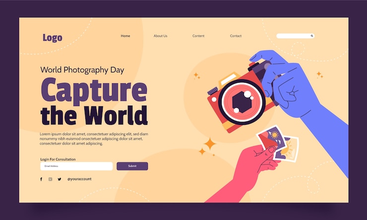 Free Vector flat landing page template for world photography day celebration