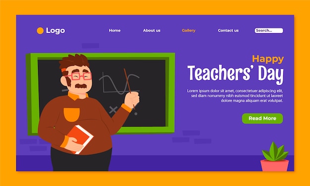 Flat landing page template for world teacher's day celebration