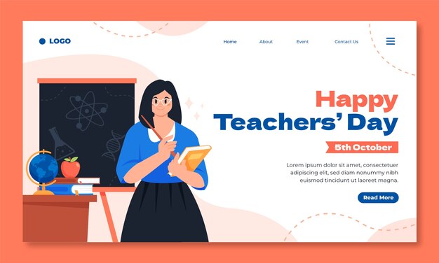 Flat landing page template for world teacher's day celebration