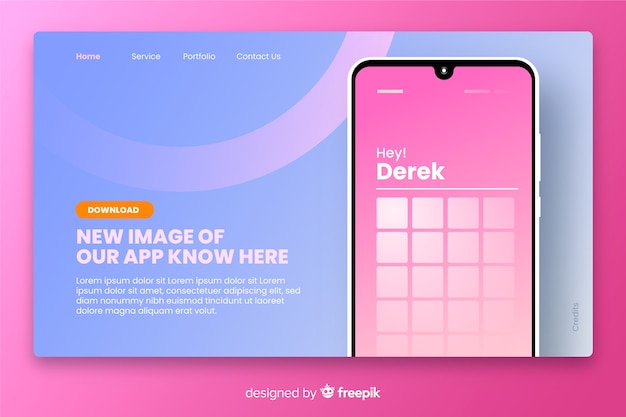 Flat landing page with smartphone