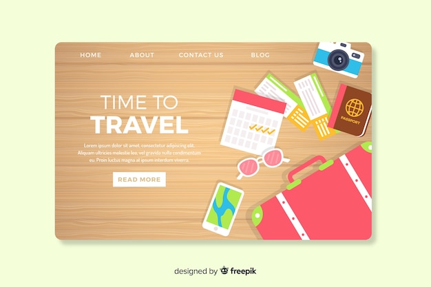 Free vector flat landing page with travel elements