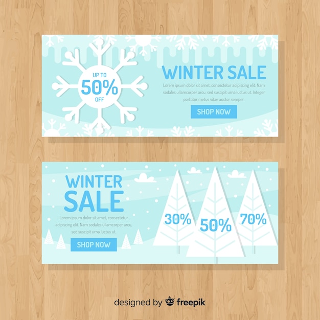 Flat landscape winter sale banner template