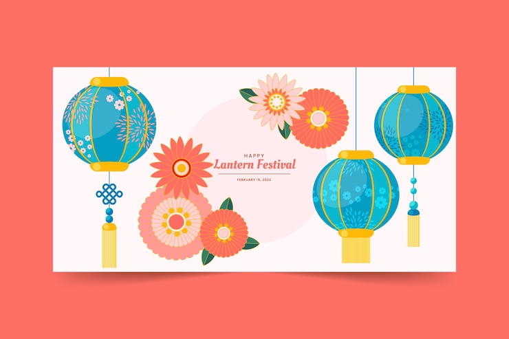Free Vector flat lantern festival horizontal banner