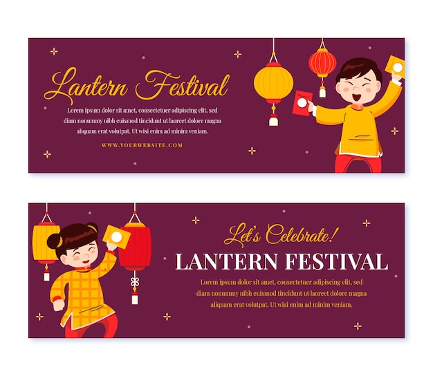 Set di banner orizzontali per festival delle lanterne piatte