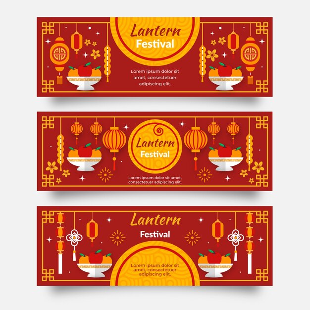Flat lantern festival horizontal banners set