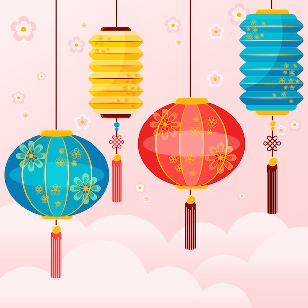 Free vector flat lantern festival illustration