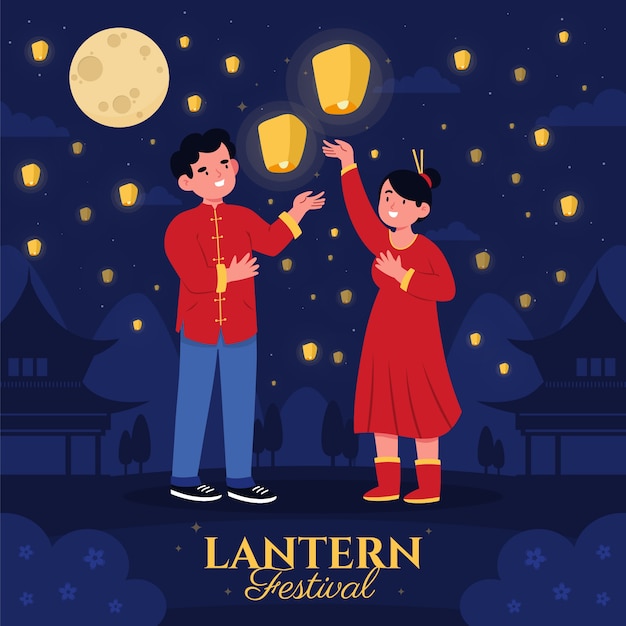 Illustrazione del festival delle lanterne piatte