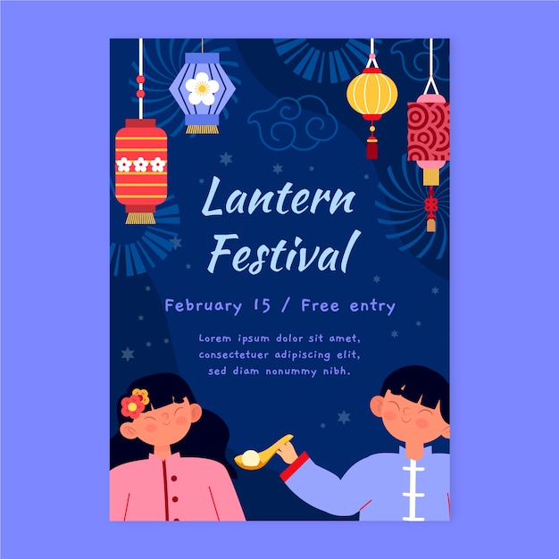 Flat lantern festival poster template