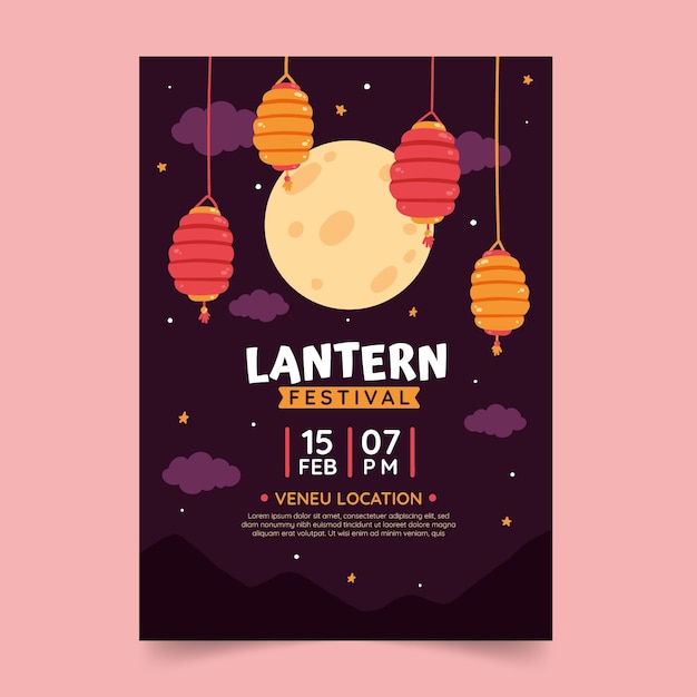 Free vector flat lantern festival vertical poster template