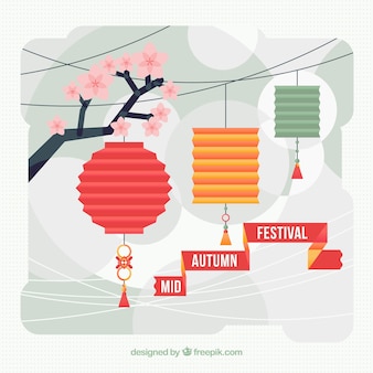 Flat lanterns mid-autumn festival background