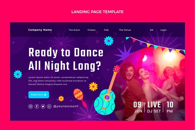 Flat latin dance party landing page template