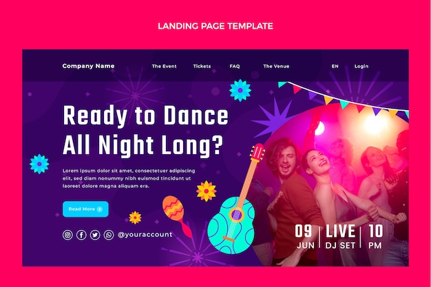 Flat latin dance party landing page template