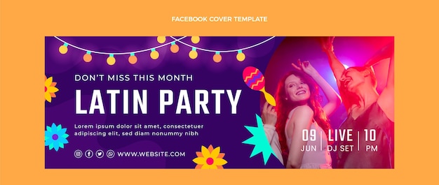 Free vector flat latin dance party social media cover template