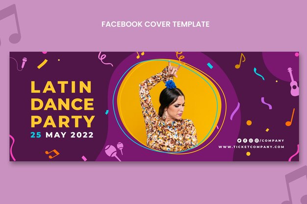 Flat latin dance party social media cover template