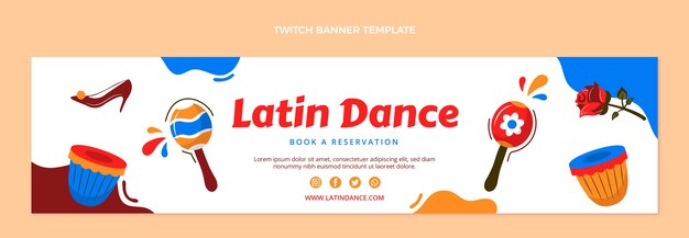 Free vector flat latin dance party twitch banner